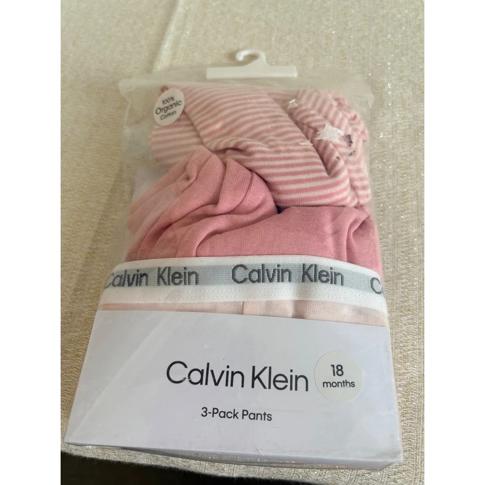 Calvin Klein Kids 18‎ month 3-Pack Organic Cotton Pink Striped Pants NEW